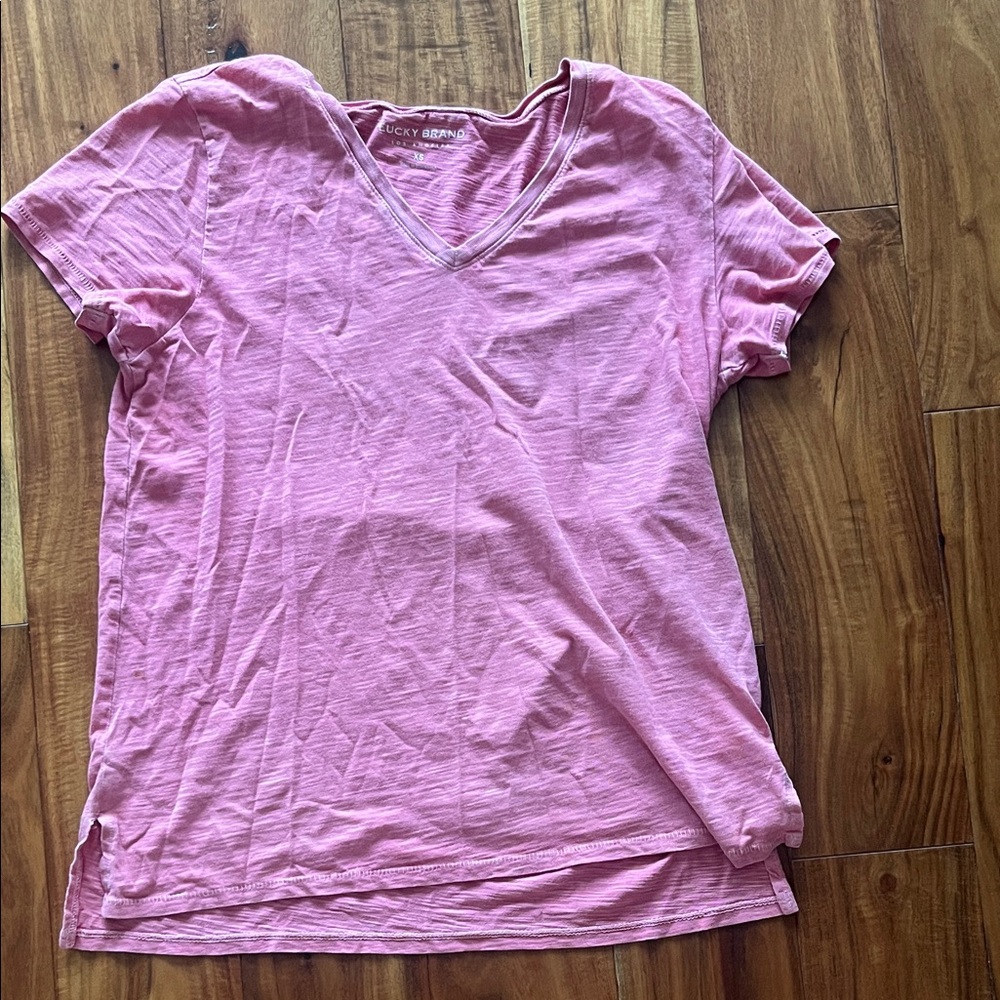 Lucky Brand Ladies Light Pink V-Neck Short Sleeve Tee